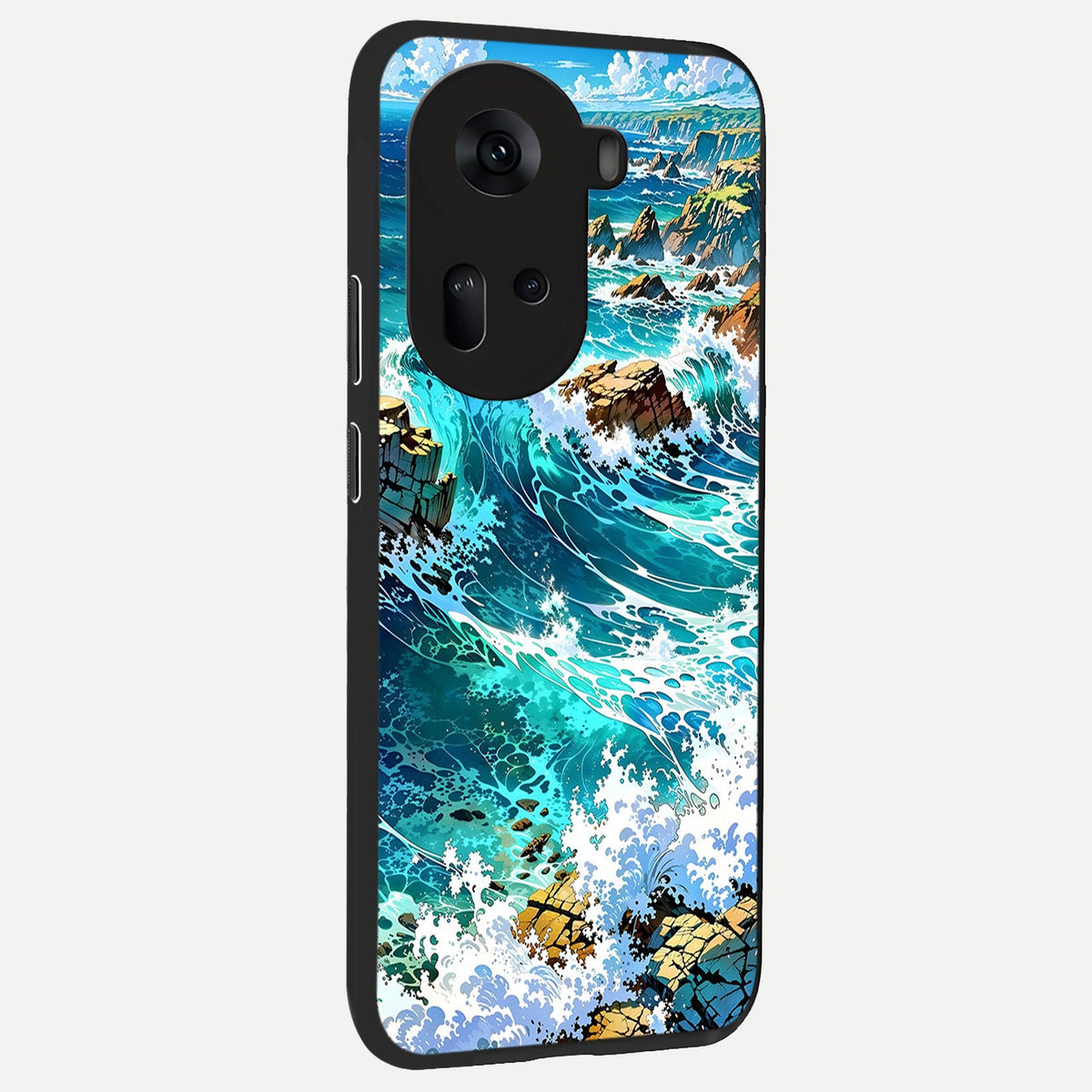  Coastal Blue Waves back cover For Oppo Reno 11 5G slim fit glass case with vibrant aesthetic design