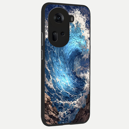  Giant Ocean Wave back cover For Oppo Reno 11 5G slim fit glass case with vibrant aesthetic design