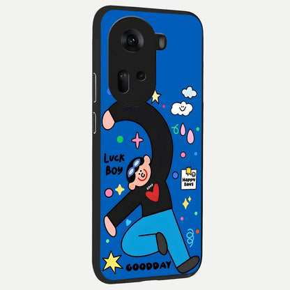  Happy Luck Vibe back cover For Oppo Reno 11 5G slim fit glass case with vibrant aesthetic design