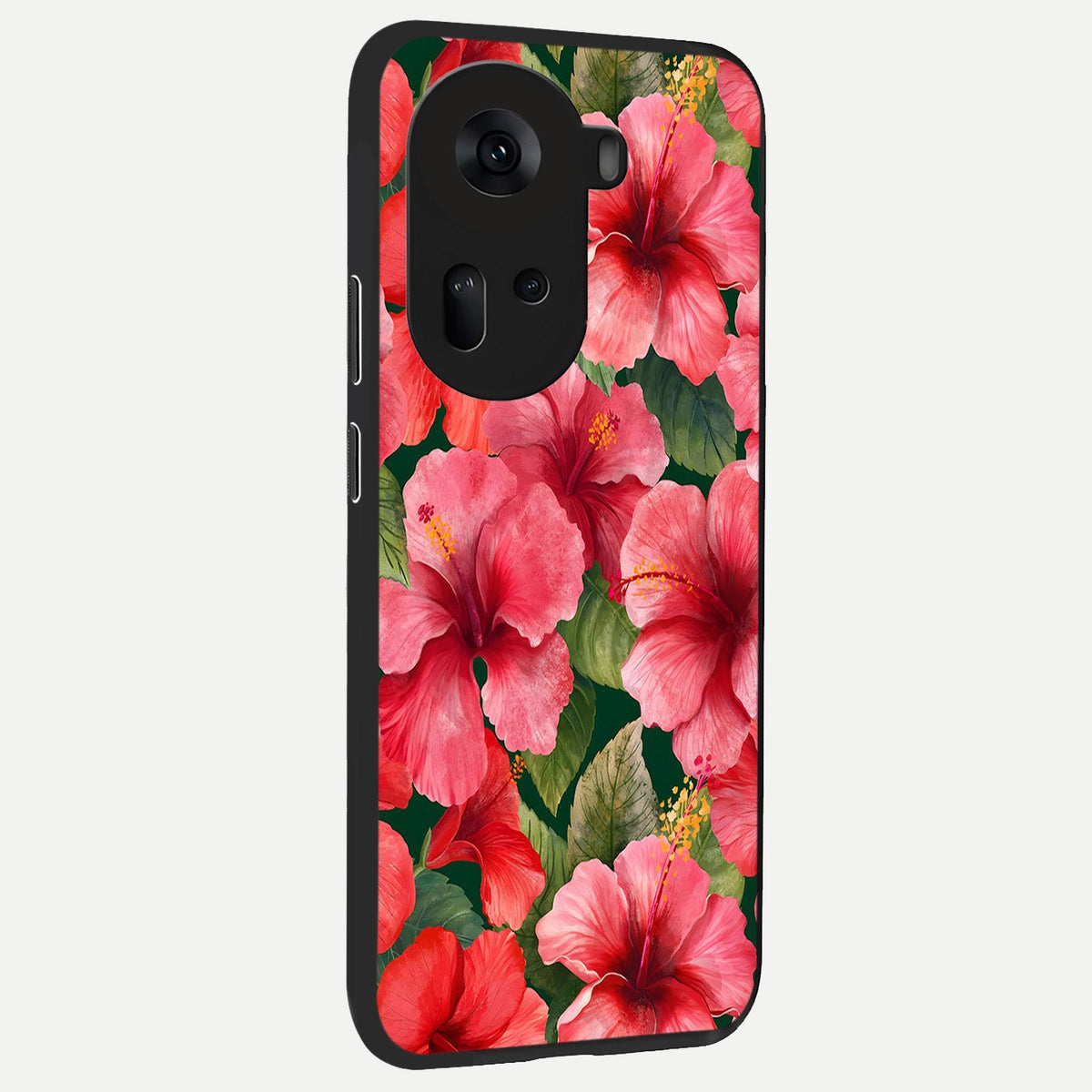  Hibiscus Pattern back cover For Oppo Reno 11 5G slim fit glass case with vibrant aesthetic design
