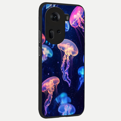  Jellyfish Pattern back cover For Oppo Reno 11 5G slim fit glass case with vibrant aesthetic design
