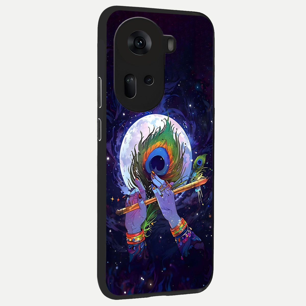  Krishna Hands Art back cover For Oppo Reno 11 5G slim fit glass case with vibrant aesthetic design