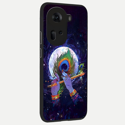  Krishna Hands Art back cover For Oppo Reno 11 5G slim fit glass case with vibrant aesthetic design