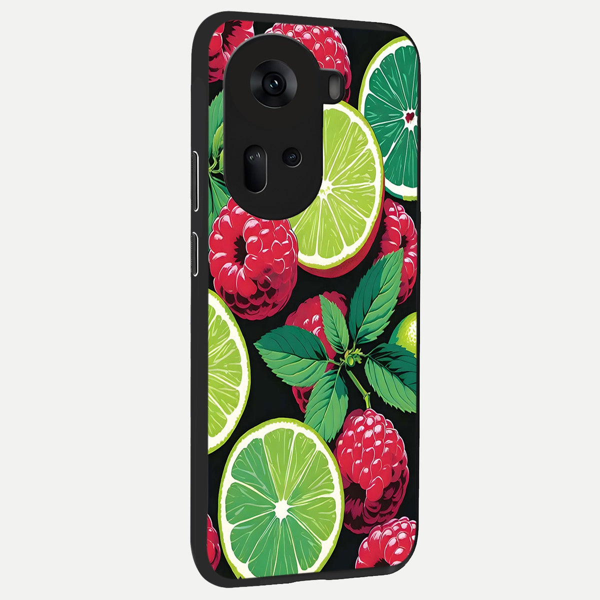  Lime and Raspberry Pattern back cover For Oppo Reno 11 5G slim fit glass case with vibrant aesthetic design
