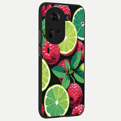  Lime and Raspberry Pattern back cover For Oppo Reno 11 5G slim fit glass case with vibrant aesthetic design