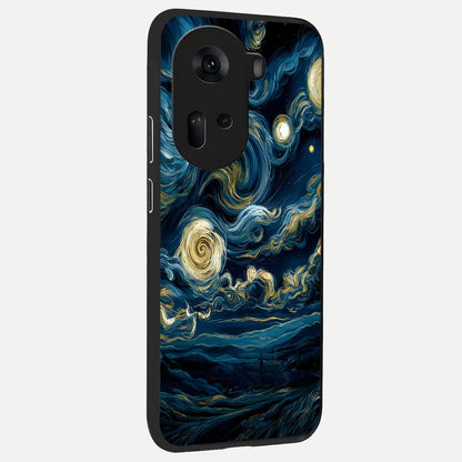  Midnight Sky Whirl back cover For Oppo Reno 11 5G slim fit glass case with vibrant aesthetic design