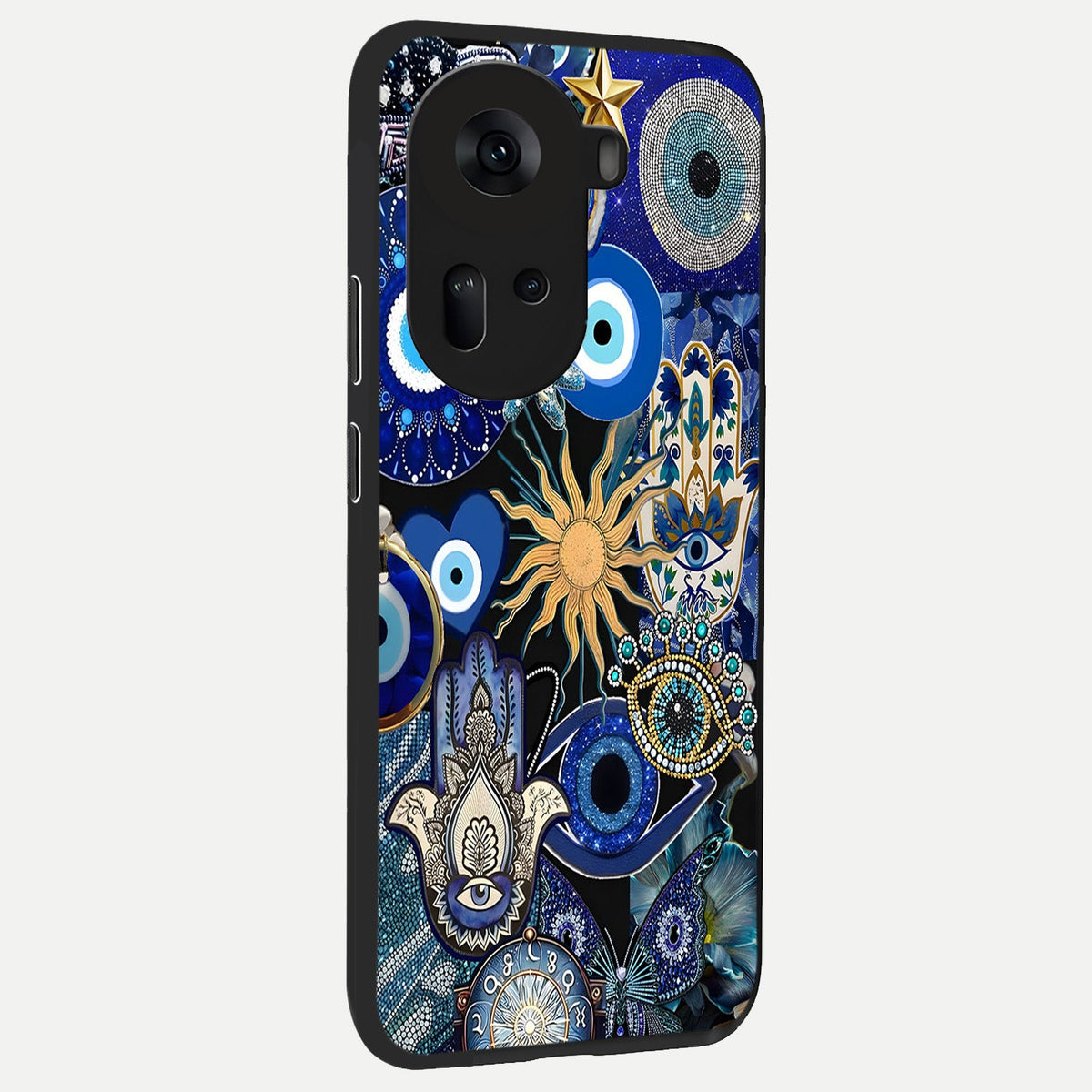  Mystic Blue Evil Eye back cover For Oppo Reno 11 5G slim fit glass case with vibrant aesthetic design