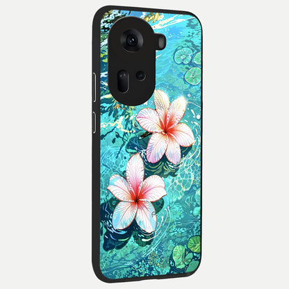  Pink Flowers in Water back cover For Oppo Reno 11 5G slim fit glass case with vibrant aesthetic design