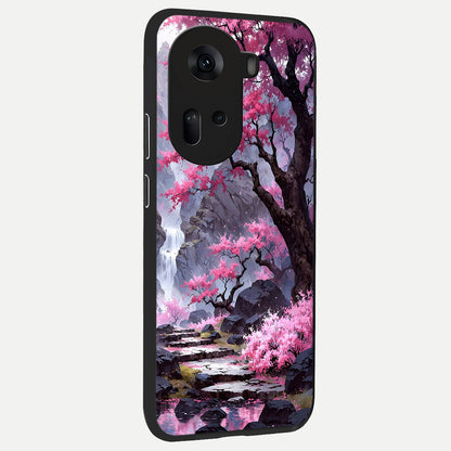  Pink Sunflower Glow back cover For Oppo Reno 11 5G slim fit glass case with vibrant aesthetic design