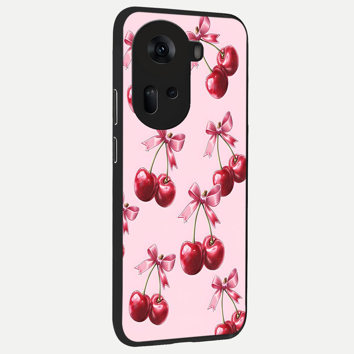  Red Cherries Pattern back cover For Oppo Reno 11 5G slim fit glass case with vibrant aesthetic design