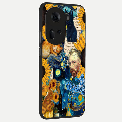  Sunflower Chic Mood Custom Name back cover For Oppo Reno 11 5G slim fit glass case with vibrant aesthetic design