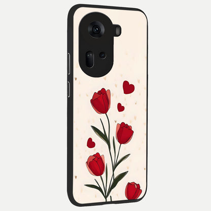 Tulip With Heart back cover For Oppo Reno 11 5G slim fit glass case with vibrant aesthetic design