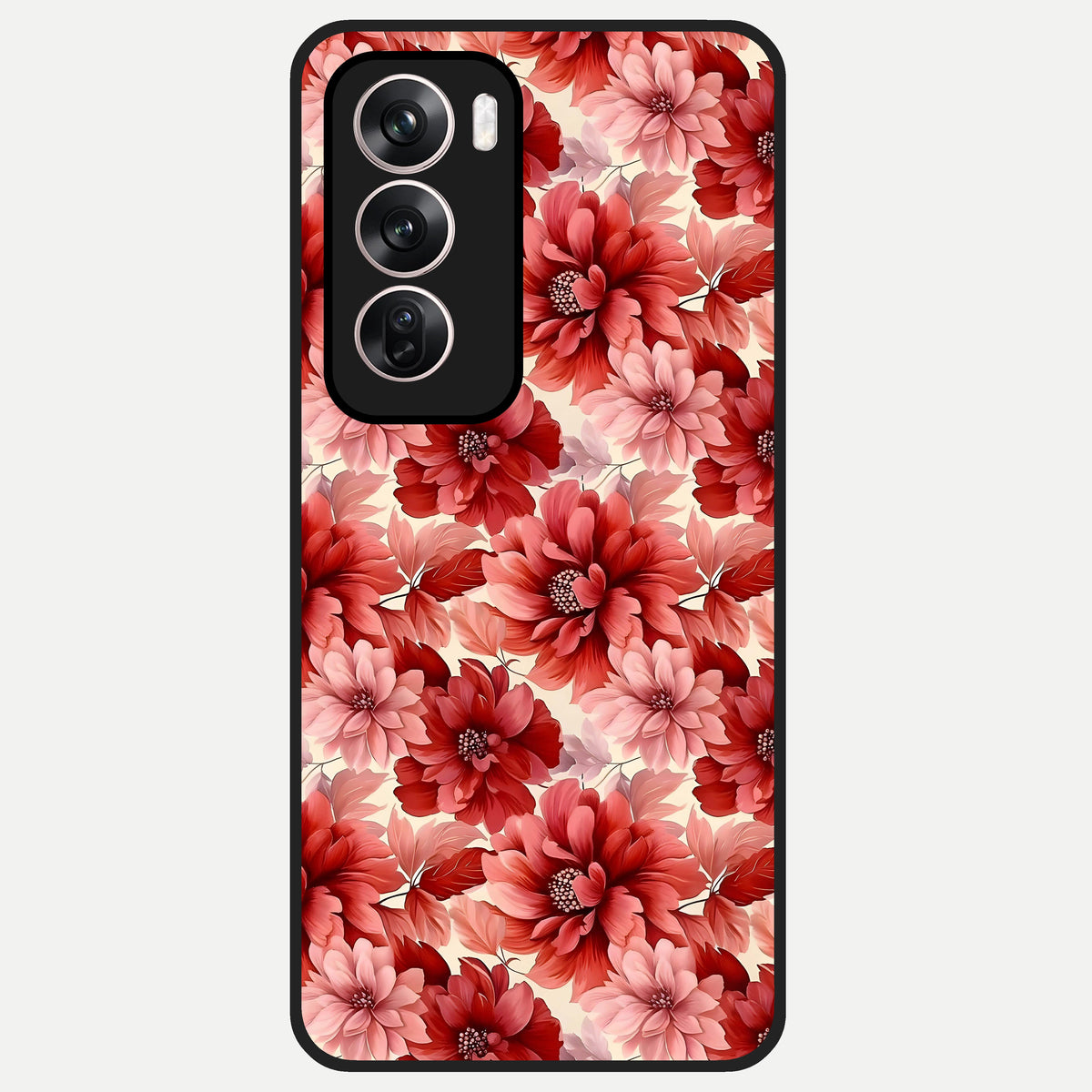  Crimson Love Petals Glass Case For Oppo Reno 12 Pro back cover – full design glossy printed glass finish