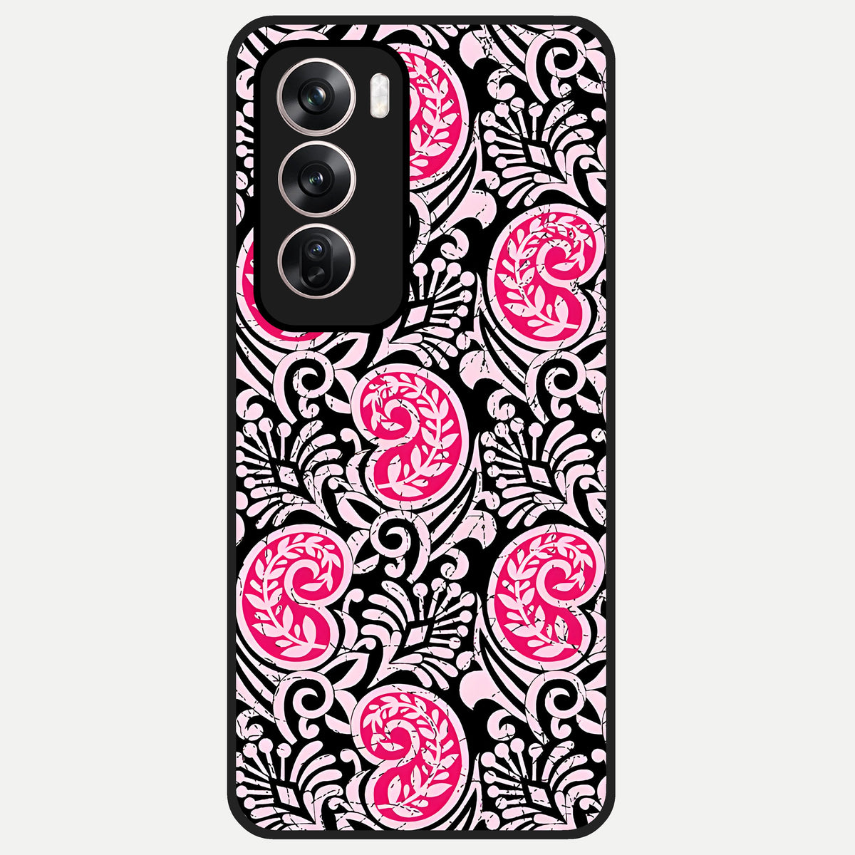  Crimson Paisley Charm Glass Case For Oppo Reno 12 Pro back cover – full design glossy printed glass finish