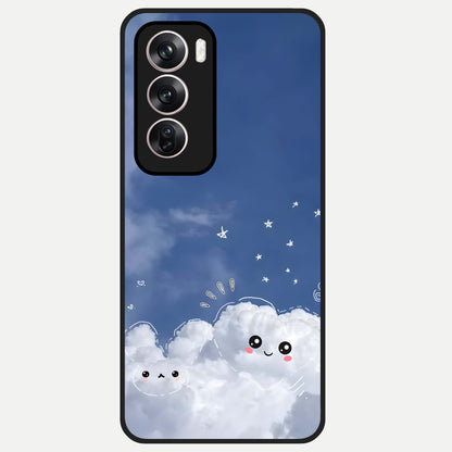  Cute Blossom Cloud Glass Case For Oppo Reno 12 Pro back cover – full design glossy printed glass finish