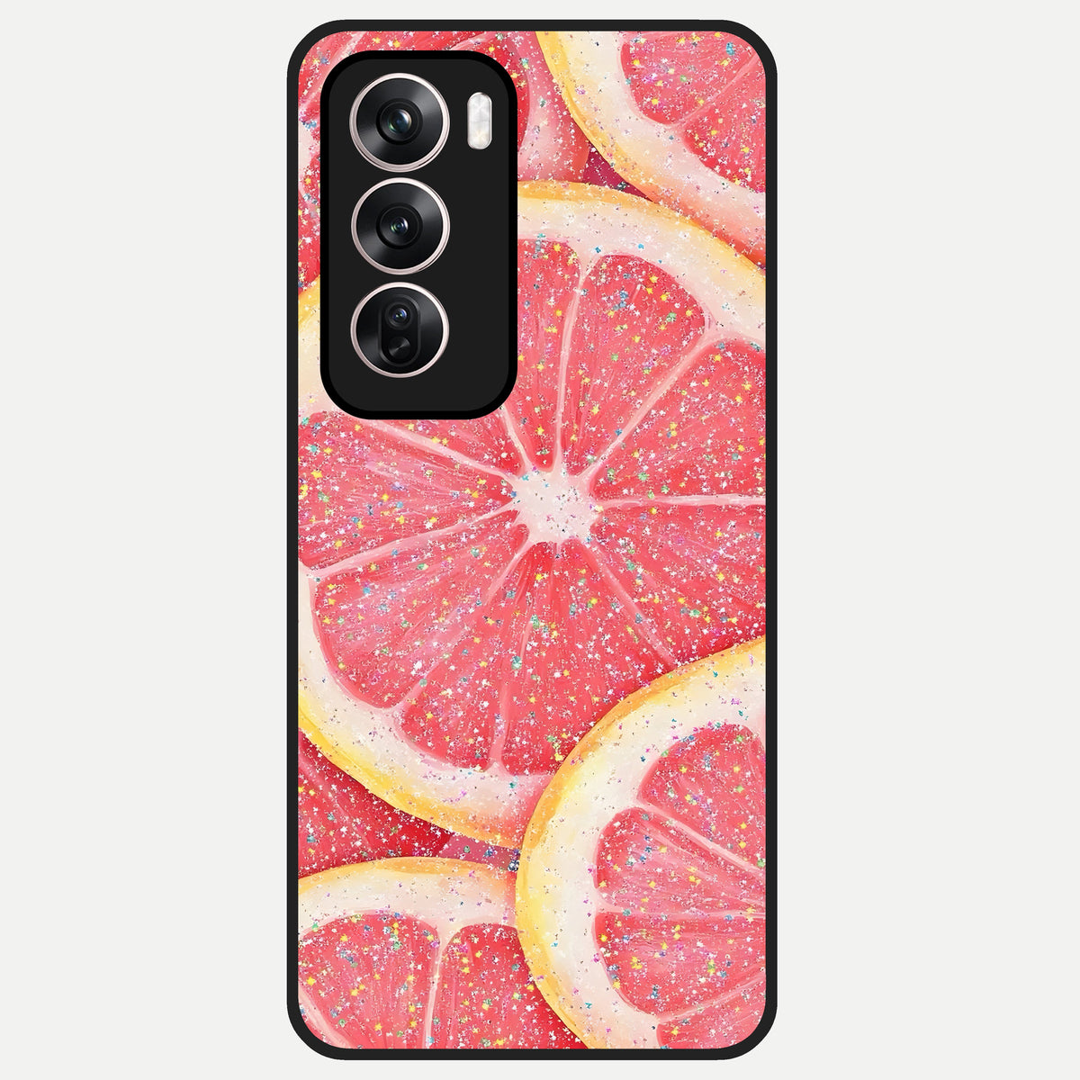  Glitter Grapefruit Glass Case For Oppo Reno 12 Pro back cover – full design glossy printed glass finish
