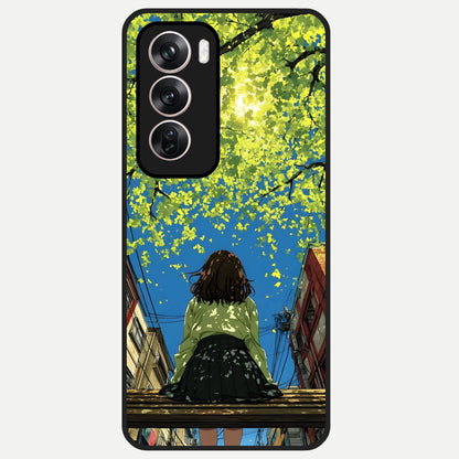  Golden Leaves Glow Glass Case For Oppo Reno 12 Pro back cover – full design glossy printed glass finish