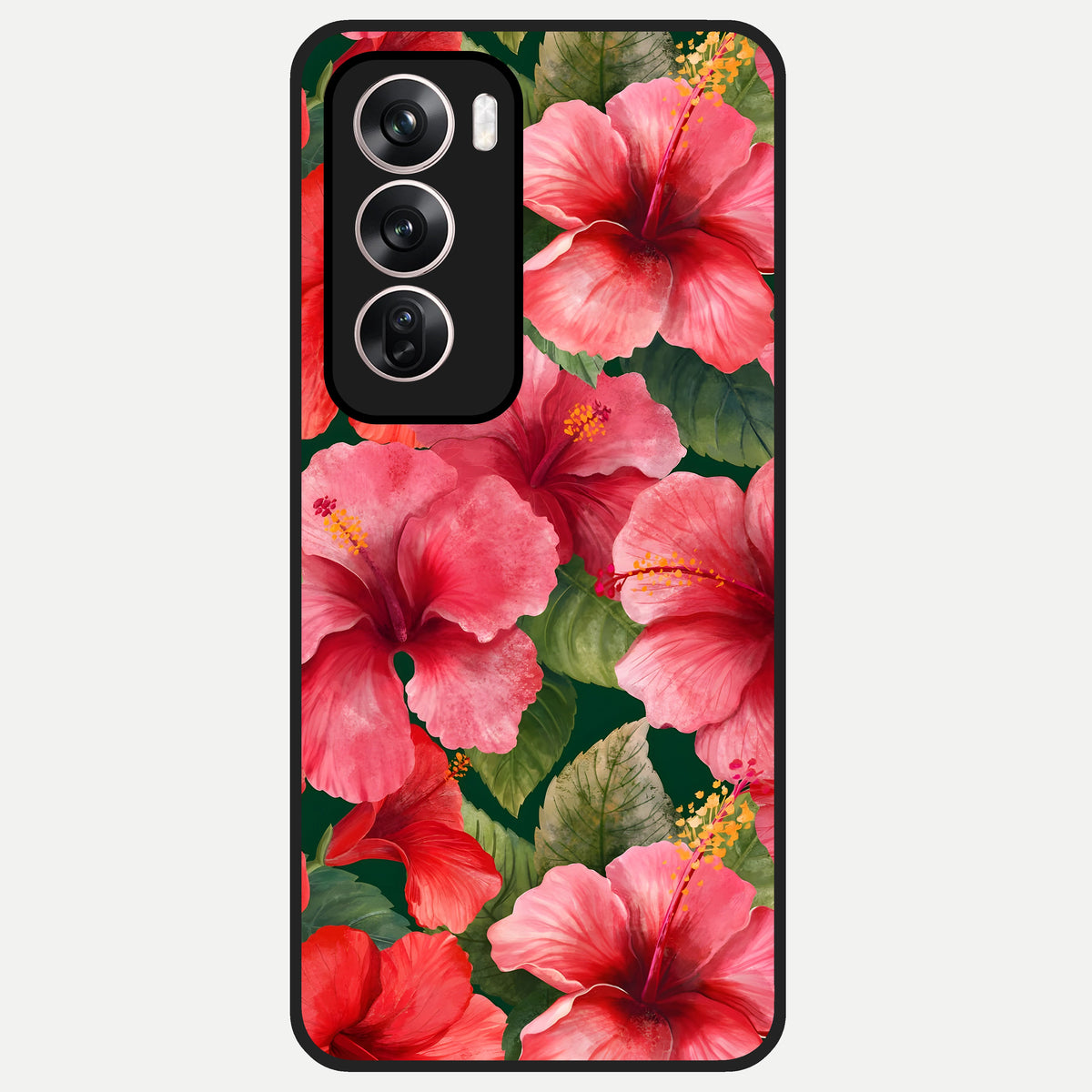  Hibiscus Pattern Glass Case For Oppo Reno 12 Pro back cover – full design glossy printed glass finish