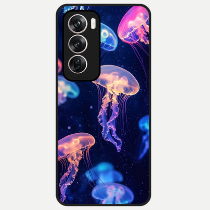  Jellyfish Pattern Glass Case For Oppo Reno 12 Pro back cover – full design glossy printed glass finish