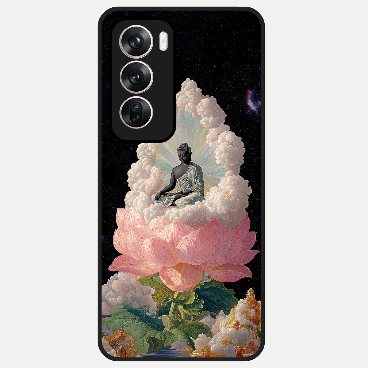  Lotus Divine Peace Glass Case For Oppo Reno 12 Pro back cover – full design glossy printed glass finish