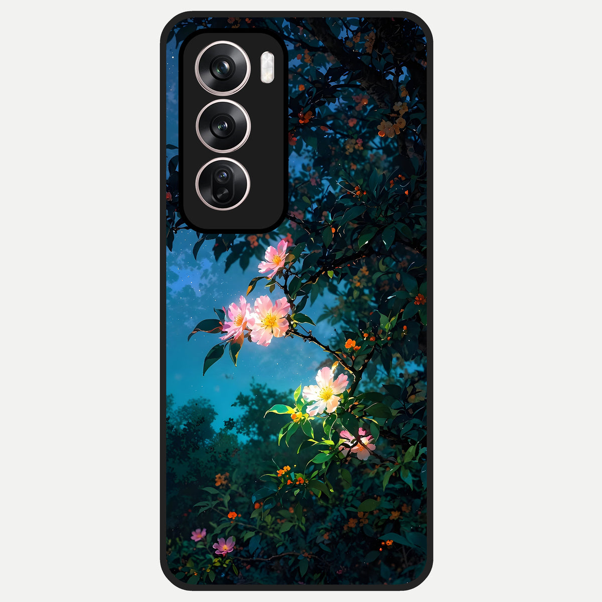  Midnight Bloom Glow Glass Case For Oppo Reno 12 Pro back cover – full design glossy printed glass finish