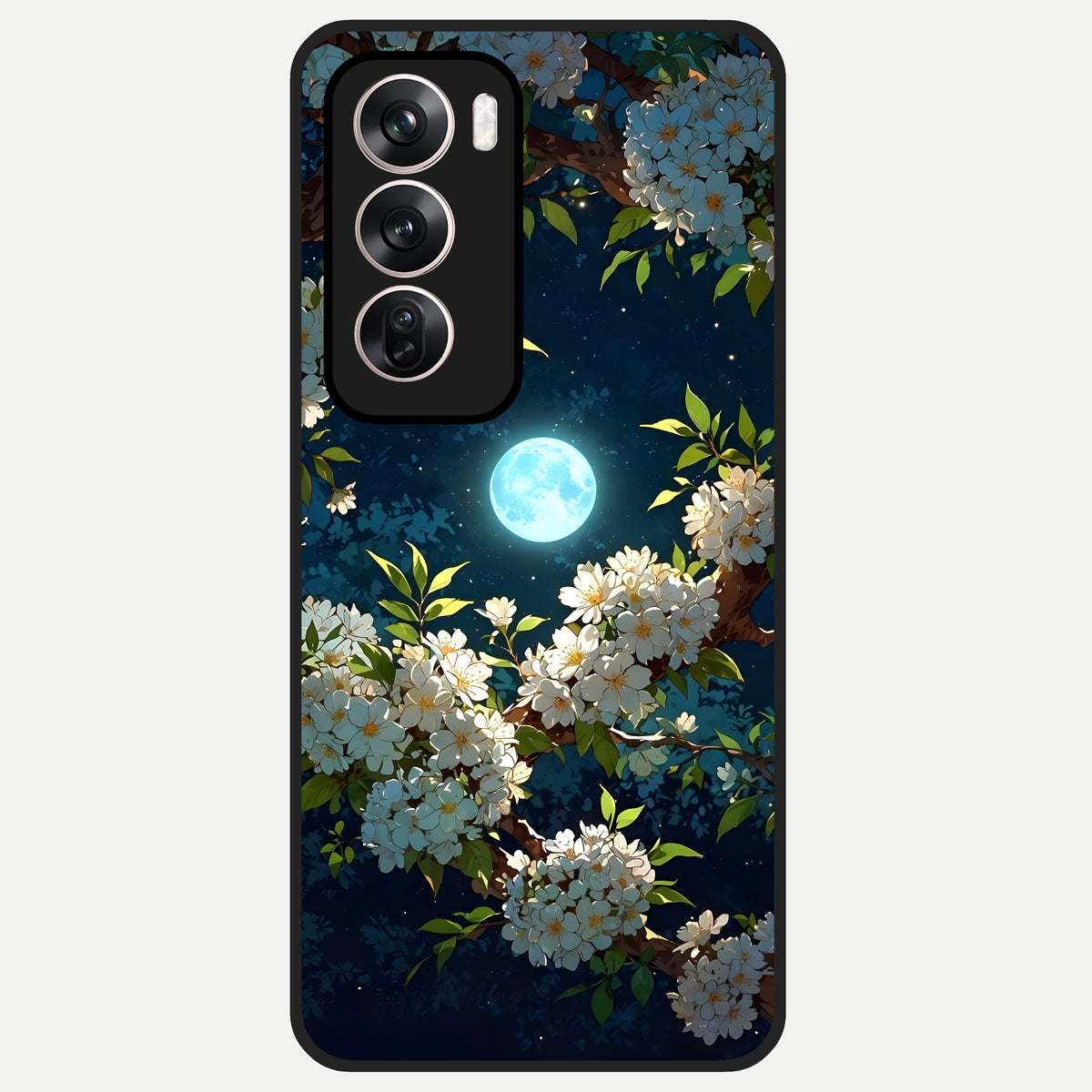  Moonlit Blossom Dream Glass Case For Oppo Reno 12 Pro back cover – full design glossy printed glass finish