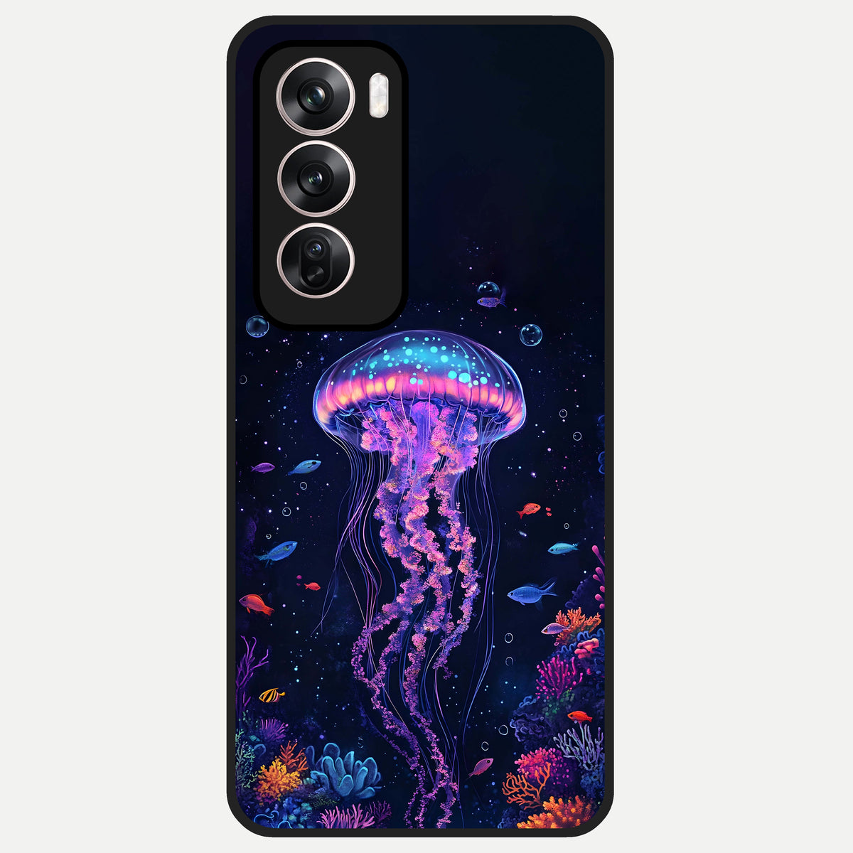  Neon Jellyfish Glass Case For Oppo Reno 12 Pro back cover – full design glossy printed glass finish