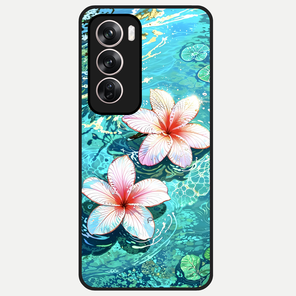  Pink Flowers in Water Glass Case For Oppo Reno 12 Pro back cover – full design glossy printed glass finish