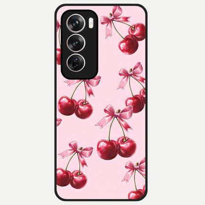  Red Cherries Pattern Glass Case For Oppo Reno 12 Pro back cover – full design glossy printed glass finish