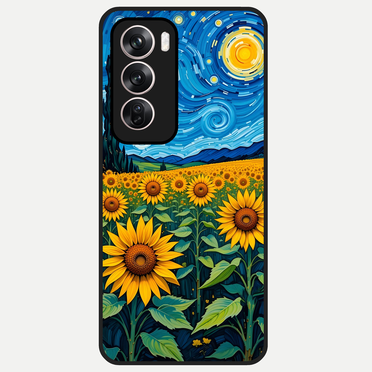  Starry Sunflower Dreams Glass Case For Oppo Reno 12 Pro back cover – full design glossy printed glass finish