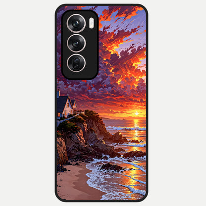  Sunset House By Sea Glass Case For Oppo Reno 12 Pro back cover – full design glossy printed glass finish
