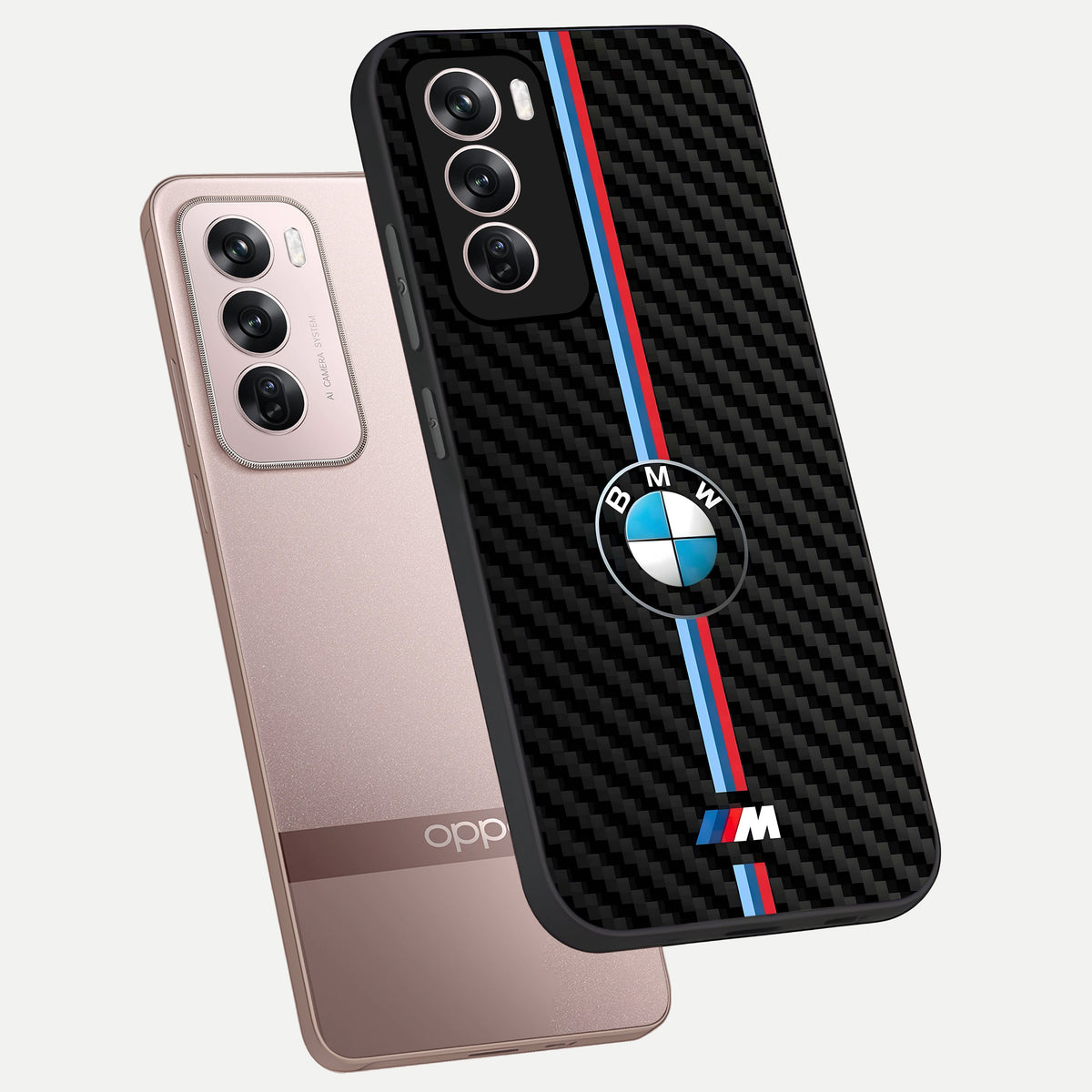  BMW Pattern phone case For Oppo Reno 12 Pro showing premium glass back cover with detailed artwork