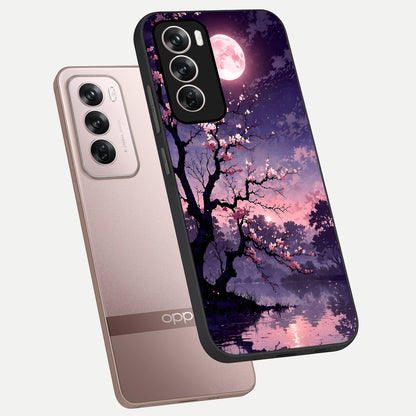  Blossom Pink Moon phone case For Oppo Reno 12 Pro showing premium glass back cover with detailed artwork