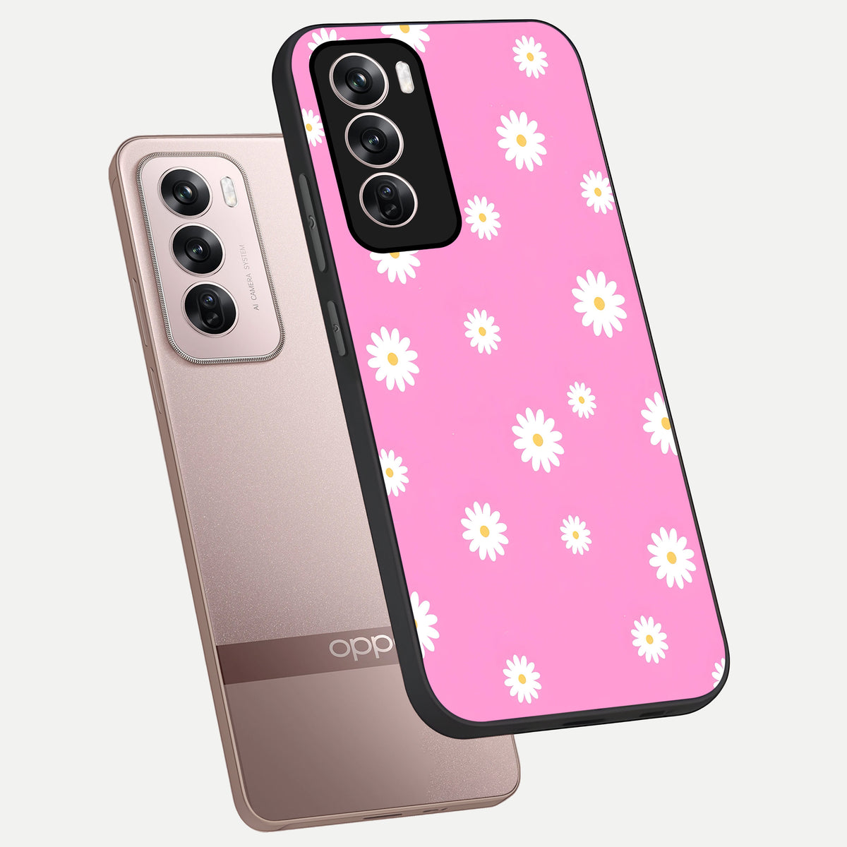  Bubblegum Daisy Pop phone case For Oppo Reno 12 Pro showing premium glass back cover with detailed artwork