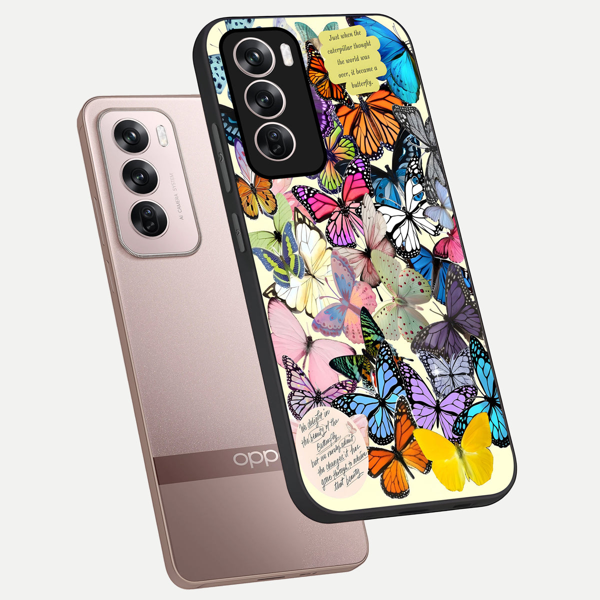  Butterflies Petal Dream phone case For Oppo Reno 12 Pro showing premium glass back cover with detailed artwork