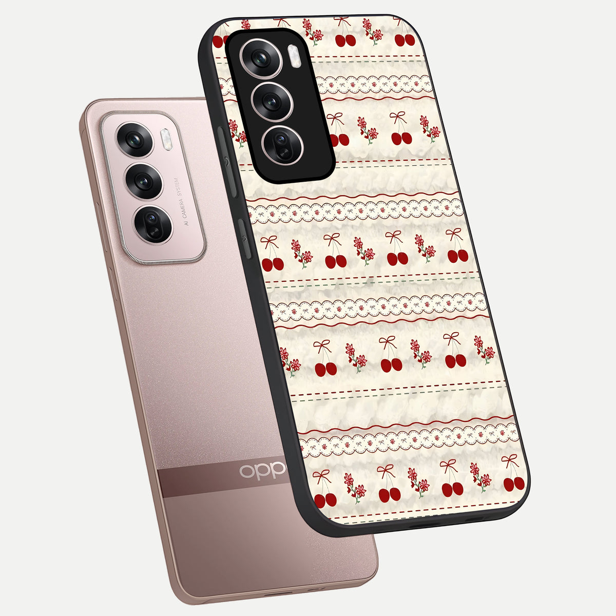  Cherry Bloom Charm phone case For Oppo Reno 12 Pro showing premium glass back cover with detailed artwork