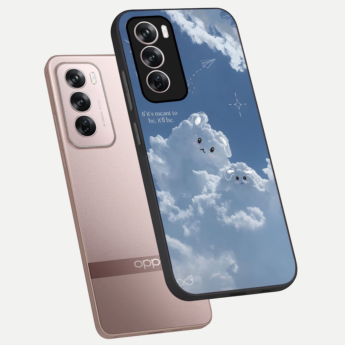  Cloud Bunny Dreams phone case For Oppo Reno 12 Pro showing premium glass back cover with detailed artwork