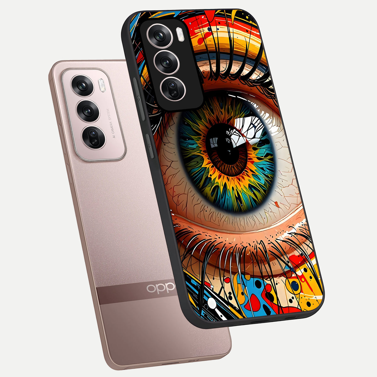  Colorful Eye phone case For Oppo Reno 12 Pro showing premium glass back cover with detailed artwork
