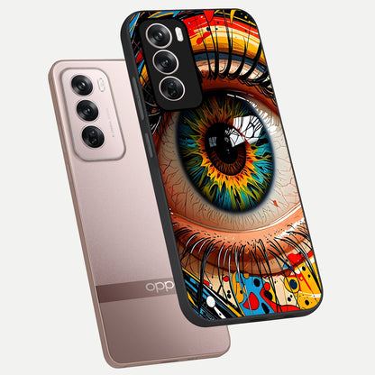  Colorful Eye phone case For Oppo Reno 12 Pro showing premium glass back cover with detailed artwork