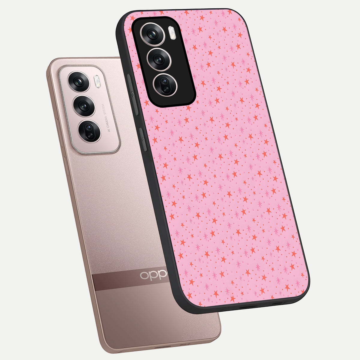  Cosmic Pink Sparkle phone case For Oppo Reno 12 Pro showing premium glass back cover with detailed artwork