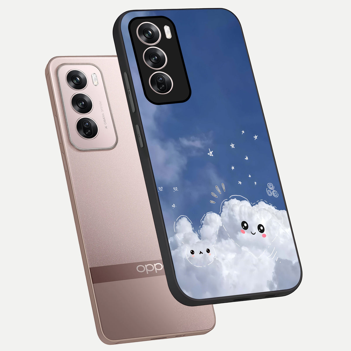  Cute Blossom Cloud phone case For Oppo Reno 12 Pro showing premium glass back cover with detailed artwork