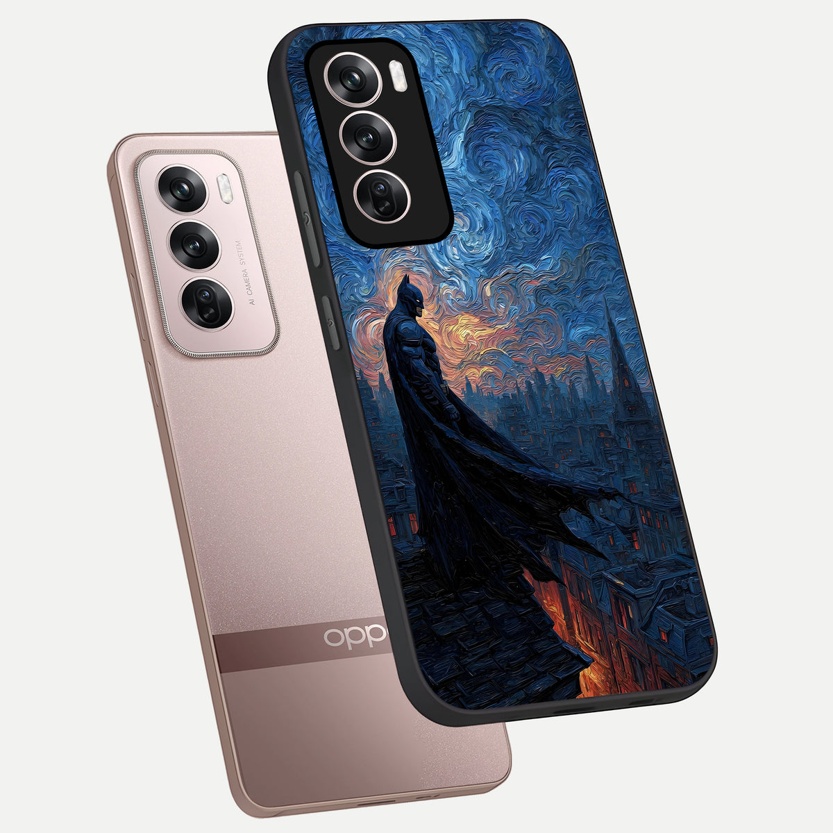  Dark Knight Dusk phone case For Oppo Reno 12 Pro showing premium glass back cover with detailed artwork
