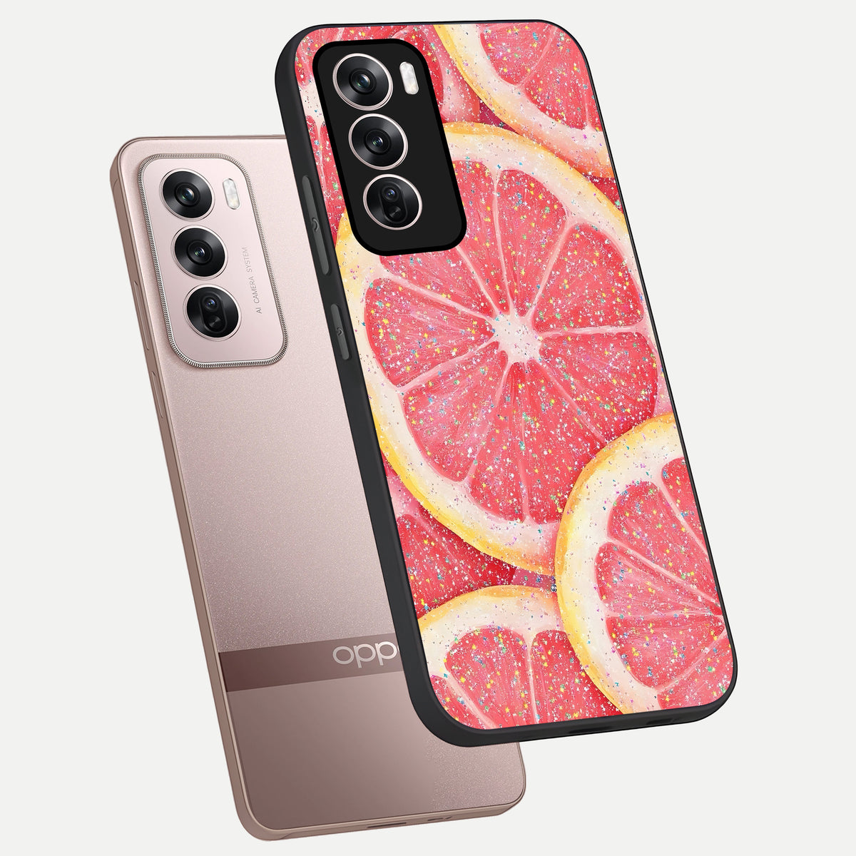  Glitter Grapefruit phone case For Oppo Reno 12 Pro showing premium glass back cover with detailed artwork