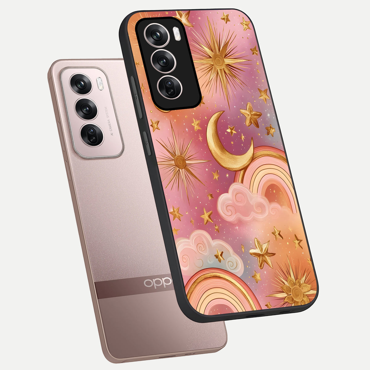  Golden Celestial Dreams phone case For Oppo Reno 12 Pro showing premium glass back cover with detailed artwork