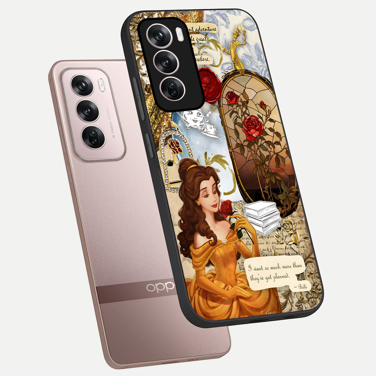  Golden Dream Belle phone case For Oppo Reno 12 Pro showing premium glass back cover with detailed artwork