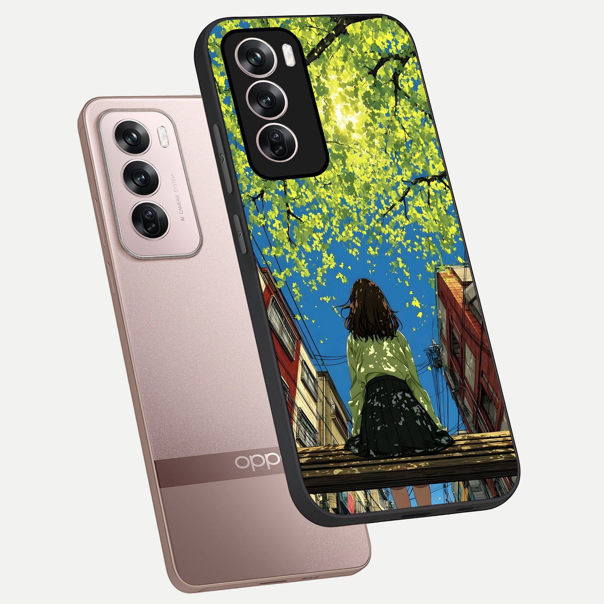  Golden Leaves Glow phone case For Oppo Reno 12 Pro showing premium glass back cover with detailed artwork