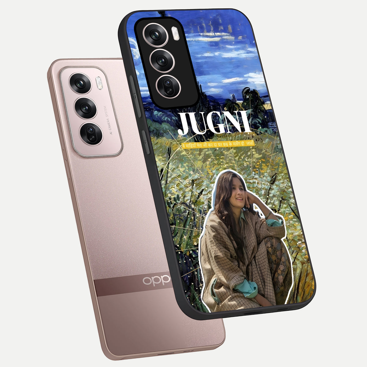  Jugni Soul Vibes phone case For Oppo Reno 12 Pro showing premium glass back cover with detailed artwork