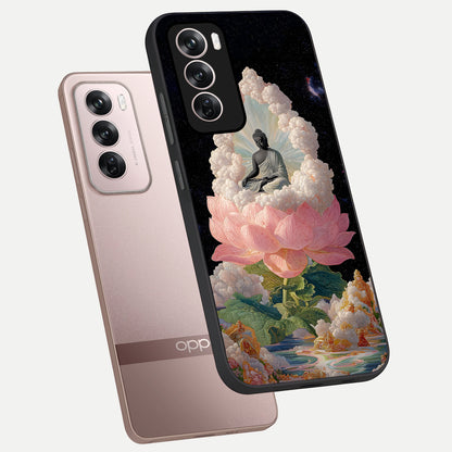  Lotus Divine Peace phone case For Oppo Reno 12 Pro showing premium glass back cover with detailed artwork