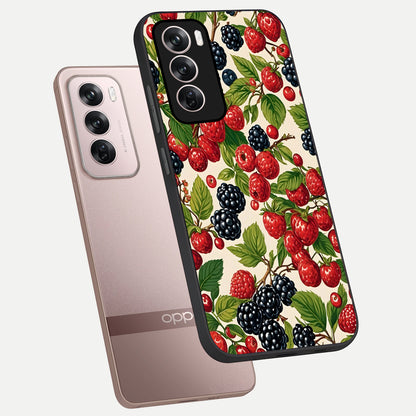  Mixed Berry Collage phone case For Oppo Reno 12 Pro showing premium glass back cover with detailed artwork