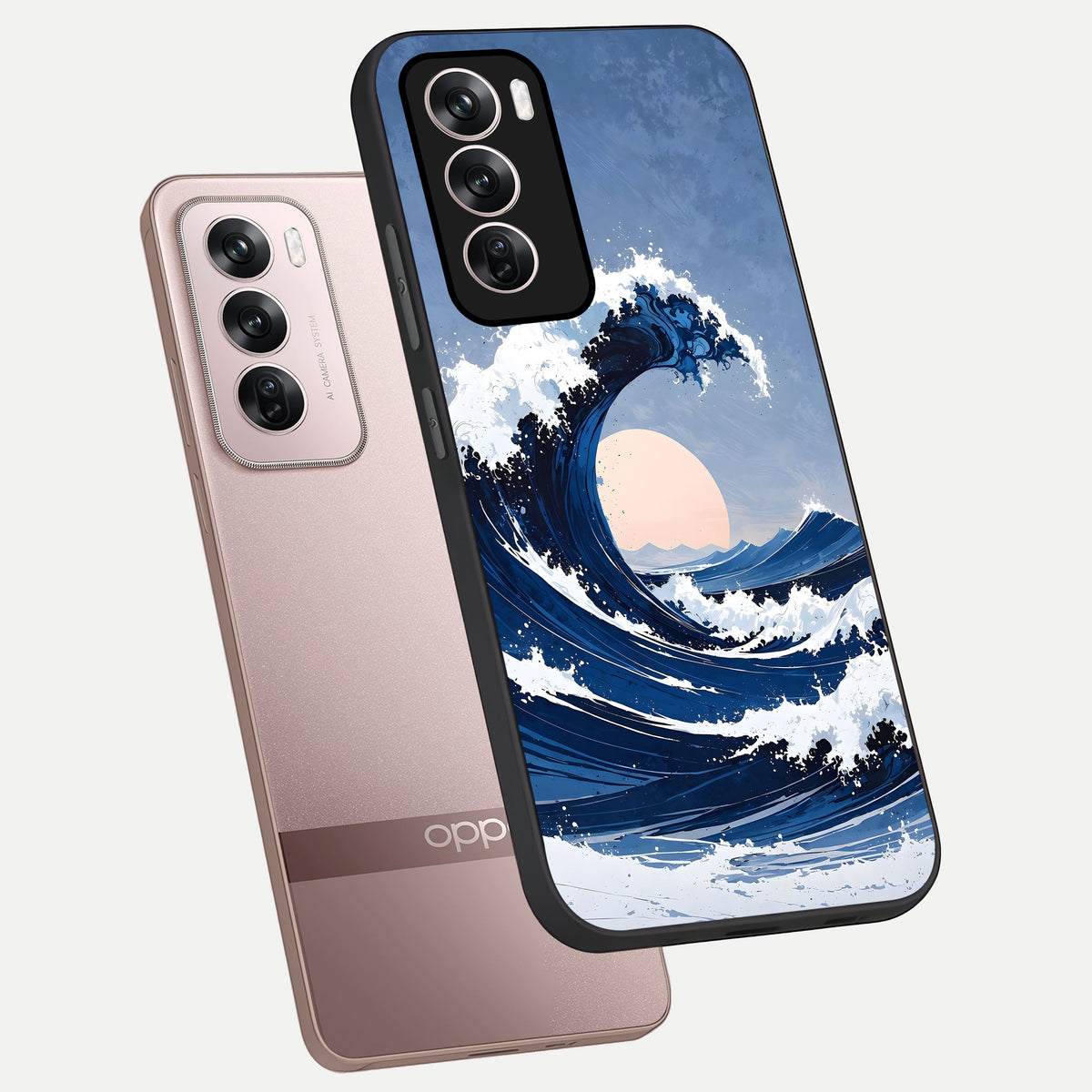  Rising Tide Power phone case For Oppo Reno 12 Pro showing premium glass back cover with detailed artwork